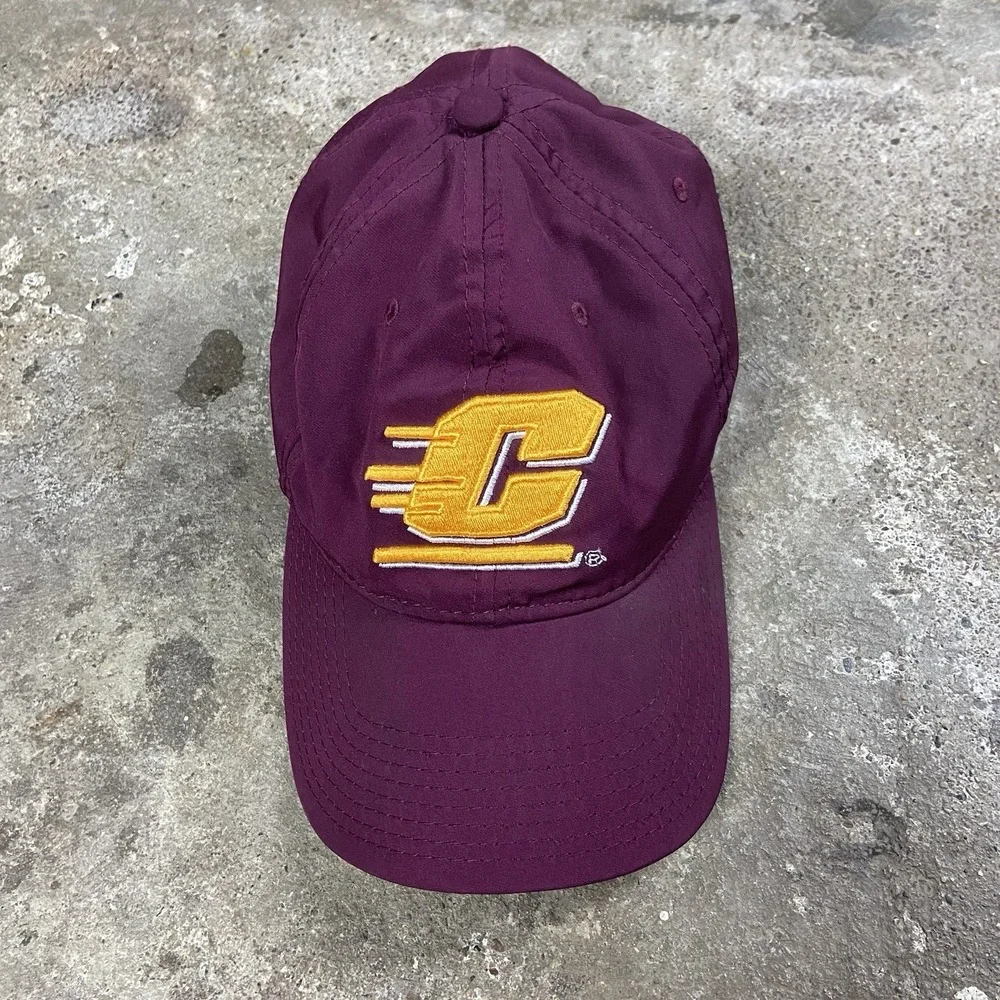 Vintage 90s Central Michigan University Cap Strap Back Adjustable Burgundy NCAA